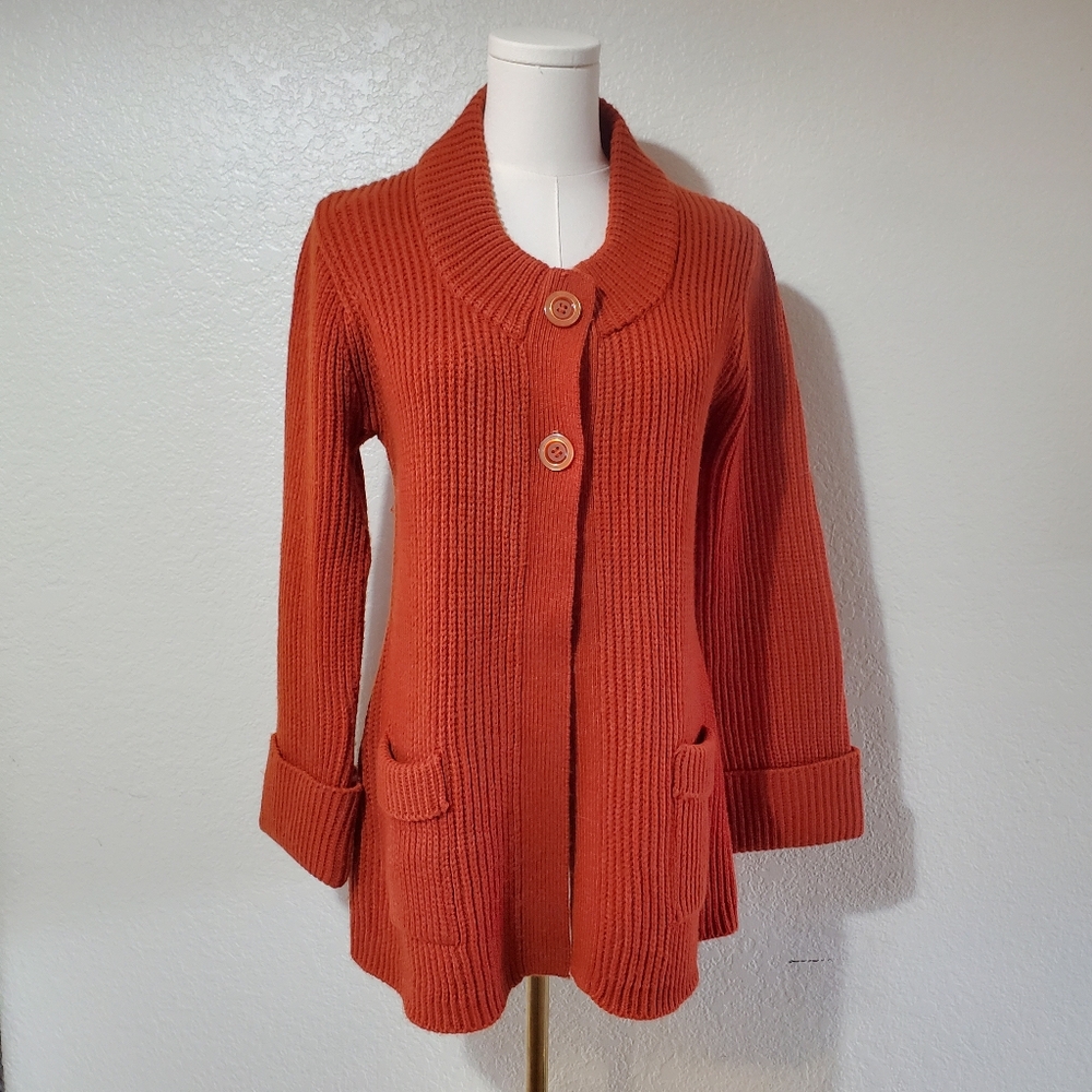 Vintage Dark Orange Rust Cableknit Sweater L